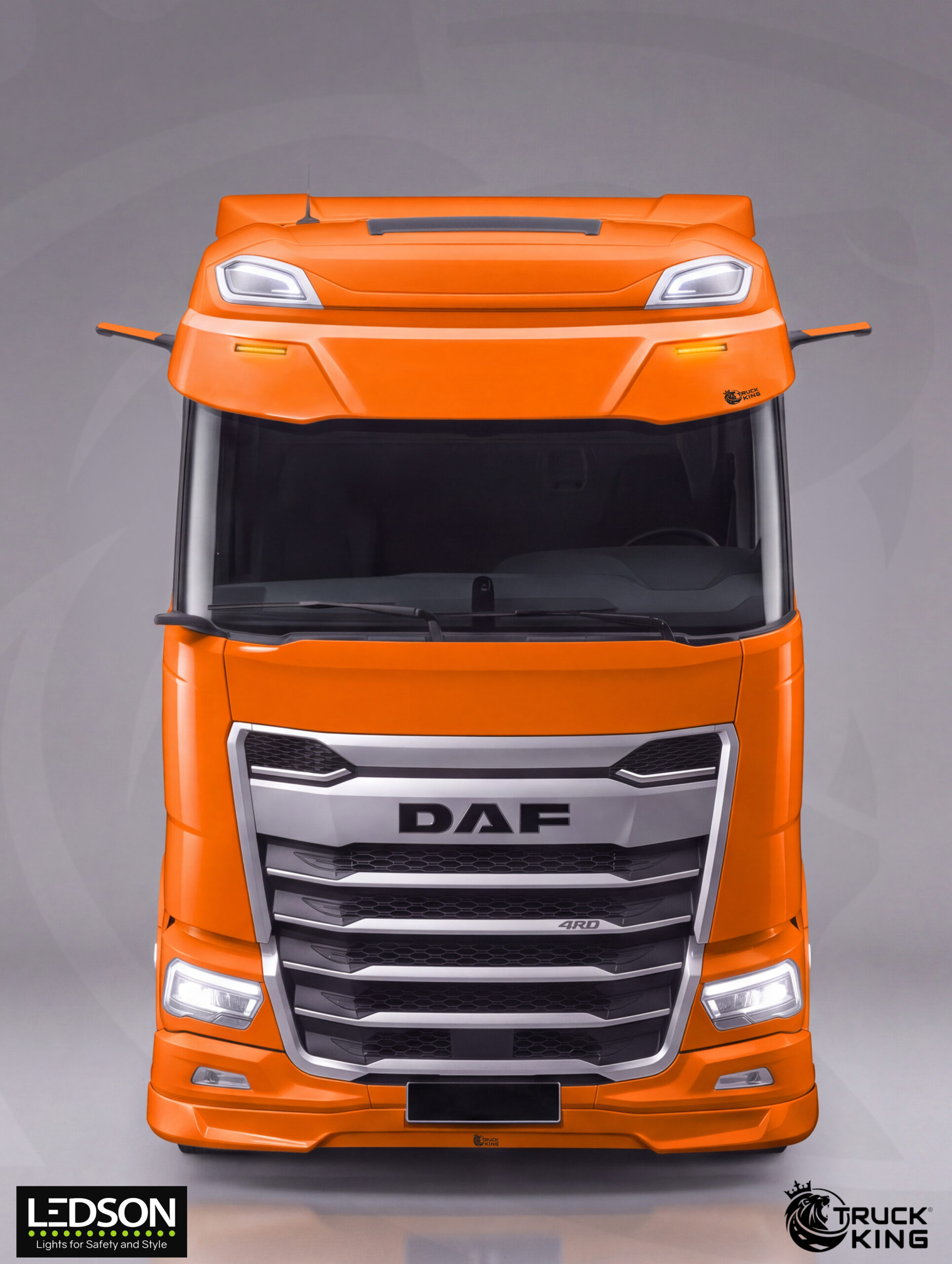 TruckKing "Classic" Sun Visor for DAF XF, XG, with Mounting Kit, 37 cm Deep – 2 Cutouts for LEDSON Optoline NGR+ Marker Lights