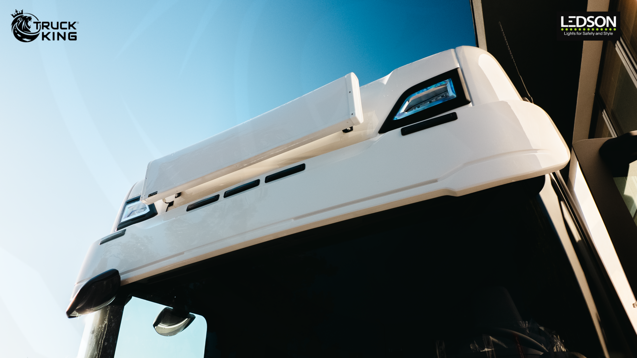 TruckKing "Classic" Sun Visor for SCANIA NG S&R 2016- with Mounting Kit, 35 cm Depth – 5 Cut-outs for LEDSON Optoline NGR+ Marker Lights - Image 2